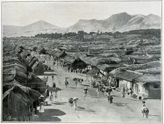 Vue de la rue principale de Séoul, capitale de la Corée au XIXe siècle
