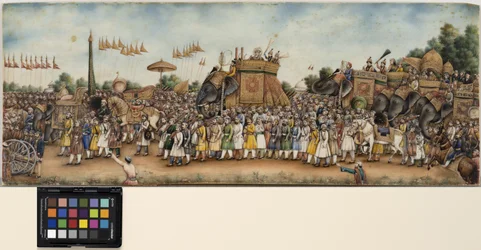 Akbar Shah II chevauche un éléphant dans une immense procession