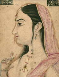 Lal Kunwar, favorite du 8e empereur moghol Jahandar Shah (mort en 1125 AH/AD 1713), miniature moghole