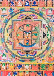 Mandala de Panchabuddha, représentant cinq formes de Bouddha symbolisant cinq types de sagesse