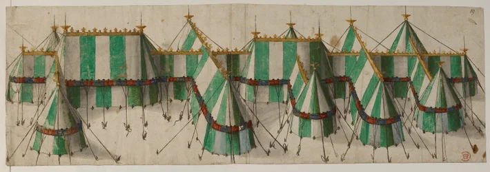Conception pour un pavillon royal dans les couleurs Tudor blanc et vert, dit pour Henri VIII au Champ du Drap d