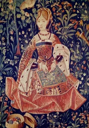 Tapisserie de la vie seigneuriale : broderie (détail)