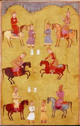 Art islamique : la partie de polo. Miniature persane tirée d