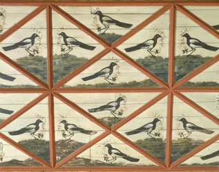 Détail de la décoration du plafond dans le Salon des Pies