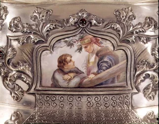 Plaque émaillée En Plein du centre de table en argent russe, fin du 19e siècle (argent et émail)