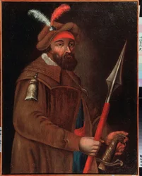 Portrait du chef cosaque Yermak Timofeïevitch (né entre 1532 et 1542-1585), conquérant de la Sibérie. Peinture anonyme, début du XVIIIe siècle. Musée d