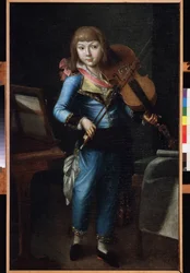Un jeune violoniste en costume bleu