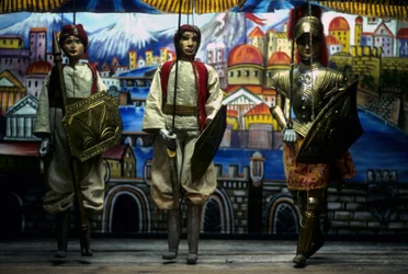 Puppi, Palerme, Sicile, Italie. Ces marionnettes siciliennes appartiennent à une ancienne tradition visant à raconter aux Siciliens l