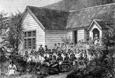 École missionnaire pour Maoris, illustration de 