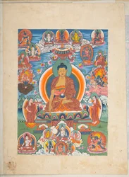 Un des 12 dessins représentant des divinités tibétaines par un artiste tibétain, probablement à Lhassa, vers 1800