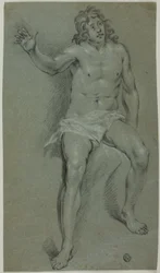 Nu masculin assis (recto) ; esquisses d