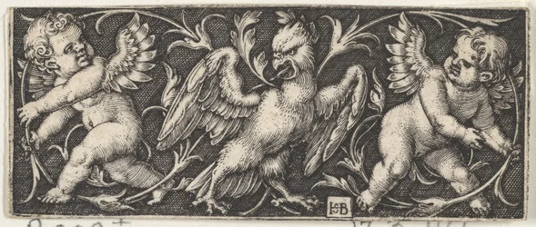 Panneau horizontal avec un aigle flanqué de deux génies, 1544