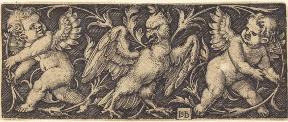 Ornement avec aigle et deux génies