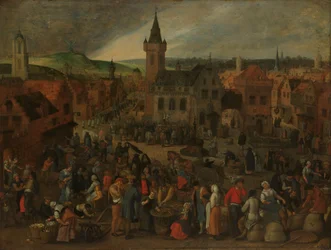 Jour de marché dans une ville flamande