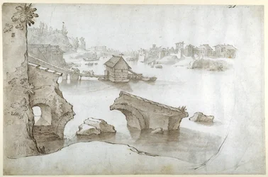 Vue du Tibre avec les ruines du Ponte Rotto, la Marmorata et la Ripa Grande