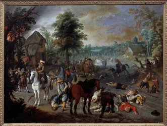 Scène de pillage dans un village