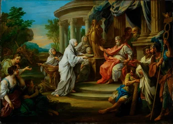 La vestale Tuccia devant Numa Pompilius (peinture sur toile)