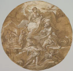 Vénus à la forge de Vulcain (recto), Esquisses avec deux putti (verso)