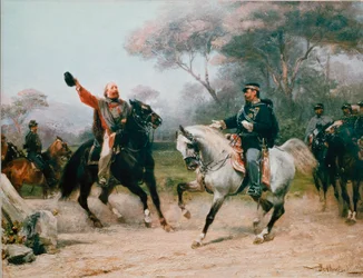 Giuseppe Garibaldi (1807-1882) rencontre Vittorio Emanuele II (Victor Emmanuel) (Victor-Emmanuel) de Savoie à Teano le 26/10/1860. Peinture de Sebastiano De Albertis (1828-1897), XIXe siècle, Milan, Museo del Risorgimento