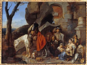 Halte de soldats, anciennement appelée Halte de bohémiens. Peinture de Sébastien Bourdon (1616-1671) XVIIe siècle