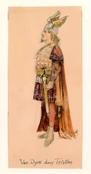 France, Paris, croquis de costume pour Tristan dans Tristan et Isolde de Richard Wagner pour la représentation au Palais Garnier de Paris