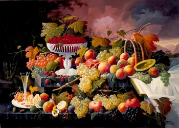 Nature morte aux fruits dans un paysage, vers 1862-72