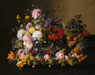Nature morte : fleurs et fruits