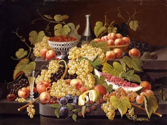 Nature morte avec fruits et champagne