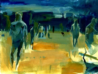Figures dans le parc, 2024 (acrylique et collage)