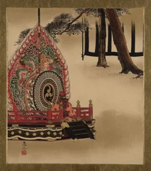 Peintures sur laque de sujets variés : tambour pour la danse gagaku