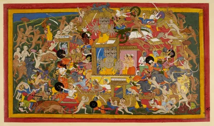 Le siège de Lanka, vers 1653 (aquarelle opaque et or sur papier)