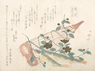 Douces poissons de la rivière Nagara, avec paniers et fleurs