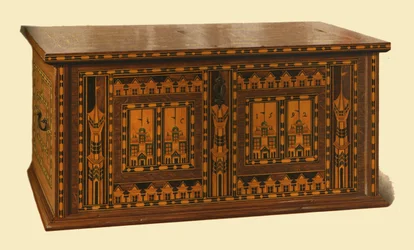 Coffre Nonsuch incrusté de chêne, 1904