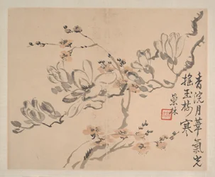Paysages et fleurs, daté de 1745 (album de huit peintures ; encre et couleur sur papier)
