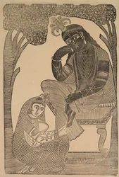 Radha caressant les pieds de Krishna, 1800s