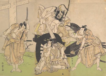Acteurs de Kabuki Ichikawa Yaozo II, Nakajima Mihoemon II, Ichikawa Ebizo III ..., 7e mois, 1776