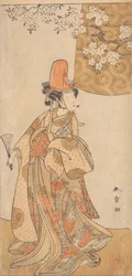 Segawa Tomisaburo dans le rôle de Musume Dojoji dans Hanagatami Kazaori Eboshi, février 1774