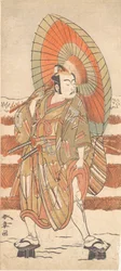 Le deuxième Ichikawa Yaozo en samouraï debout dans la neige, probablement 1774
