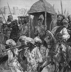 Napier, en uniforme complet, porté dans Hyderabad dans un magnifique palanquin, 1902