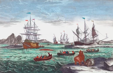 Flotte baleinière au large du Groenland au 18e siècle