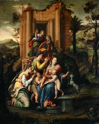 La Sainte Famille entourée de saints