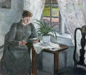Intérieur avec femme lisant