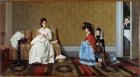 Petites filles jouant aux grandes dames. Deux sœurs se déguisent avec les vêtements de leur mère. Peinture de Silvestro Lega (1826-1895), 1872. Collection privée