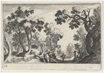 Paysage forestier avec des paysans
