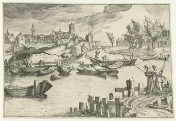 Paysage fluvial avec une ville en arrière-plan