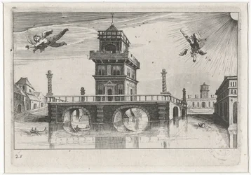 Vue de ville avec Icare et Dédale