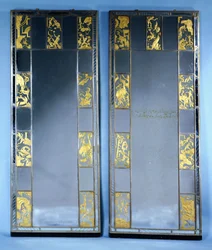 Une paire de portes miroir Orrefors, avec des scènes de cirque