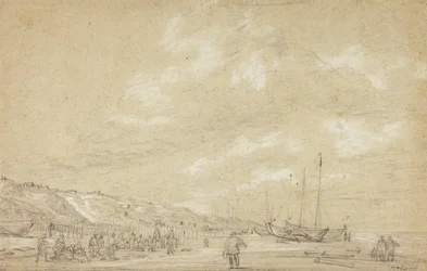 Pêcheurs séchant des filets sur la plage de Scheveningen