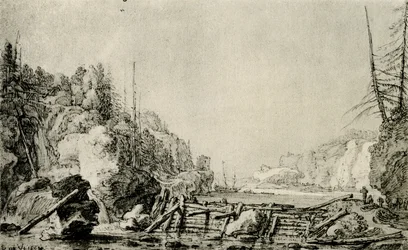 Paysage avec une rivière entre des rives montagneuses