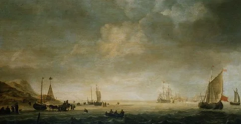 Le rivage à Scheveningen avec des pêcheurs sur la plage
